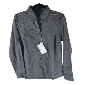 North End Womens Button Down Shirt Vented Moisture Wicking Plaid Navy Blue S